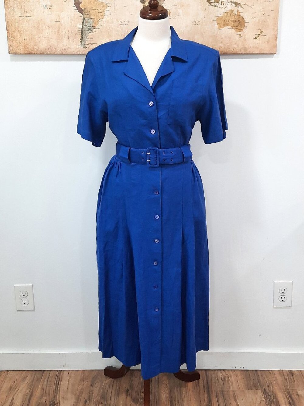 Vtg 90s linen dress w/ belt - Nordstrom brand - Picture 2 of 16